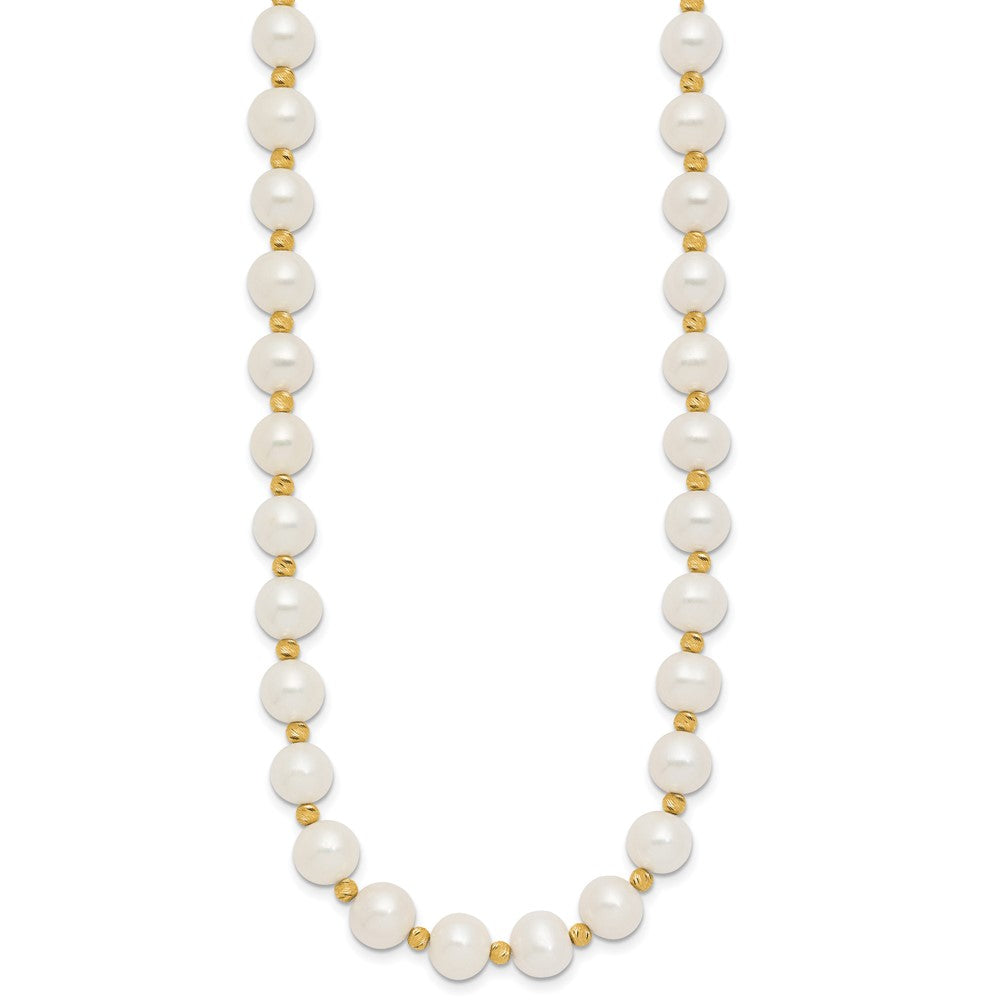 14K Yellow Gold 8-9mm Near-Round Freshwater Cultured Pearl and Diamond-cut Beaded 18 Inch Necklace