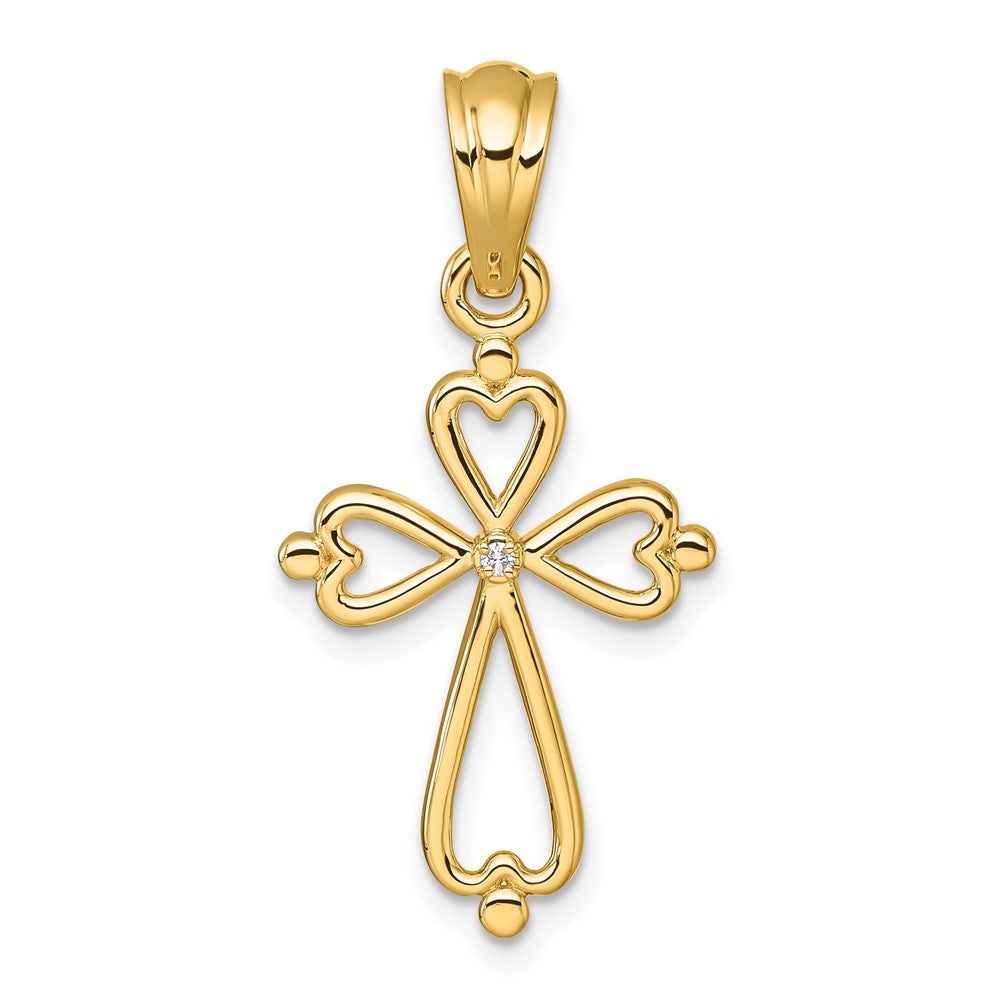 14K Yellow Gold Diamond Accented Cross Pendant