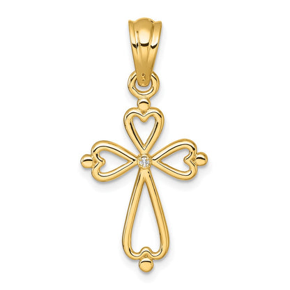 14K Yellow Gold Diamond Accented Cross Pendant