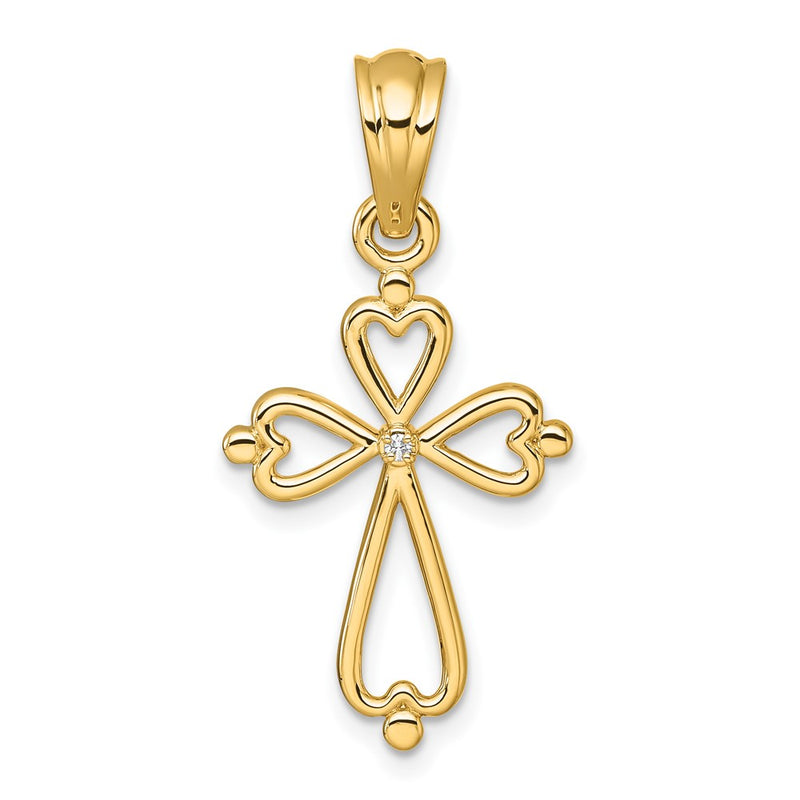 14K Yellow Gold Diamond Accented Cross Pendant