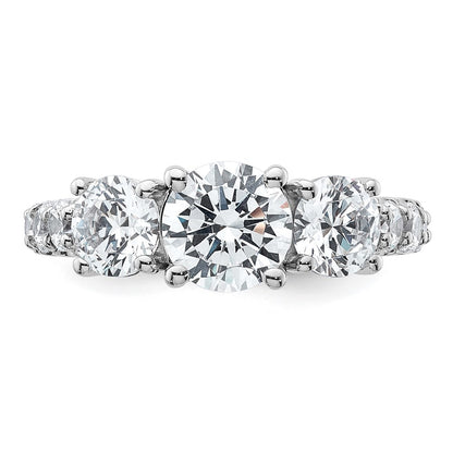 14K White Gold 3 carat Lab Grown Diamond VS+ F+ Round Complete Three Stone Engagement Ring