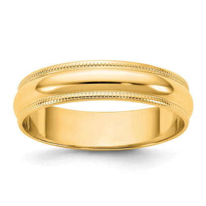 14K Yellow Gold 4.5mm LTW Milgrain Half Round Wedding Band Ring