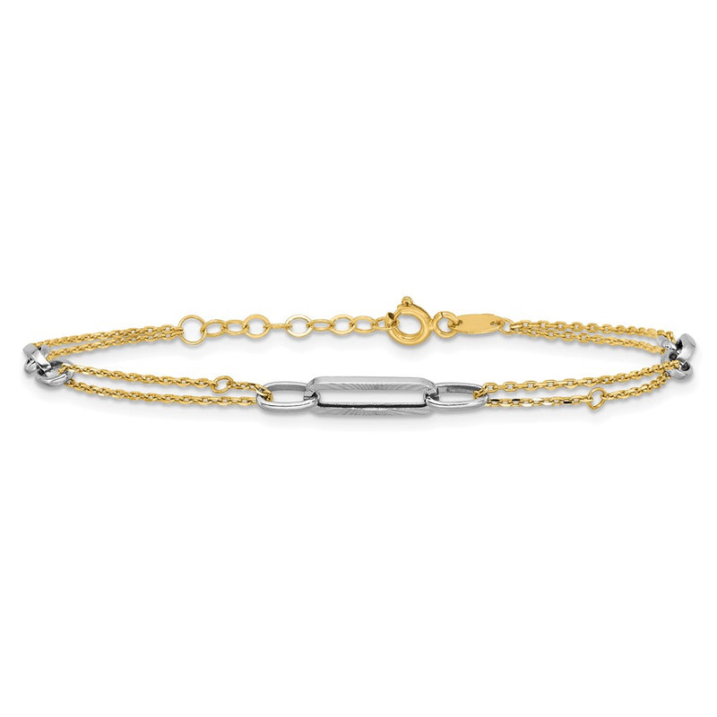 14K Two-Tone Gold Two-tone Polished and Diamond-cut 3-Station 6.5 Inch Bracelet Plus 0.75 Inch Extender