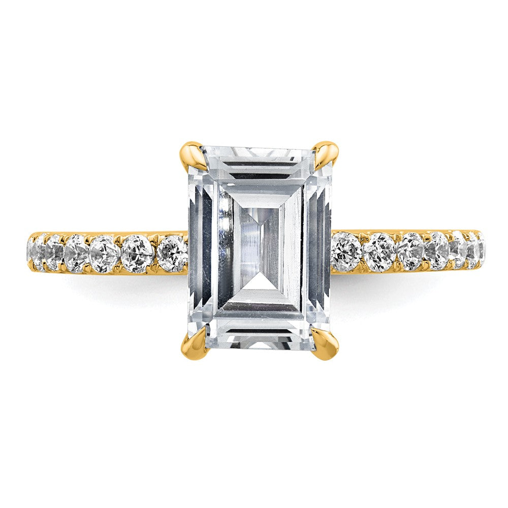 14K Yellow Gold 2 3/8 carat Certified Lab Grown Diamond VS/SI+ G+ Emerald Complete Solitaire with Flair Engagement Ring