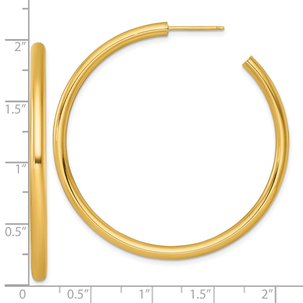 14K Yellow Gold Polished 3.0 x 50mm Tube C-Hoop Post Earrings