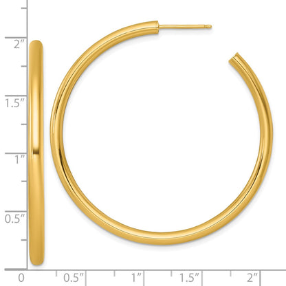 14K Yellow Gold Polished 3.0 x 50mm Tube C-Hoop Post Earrings
