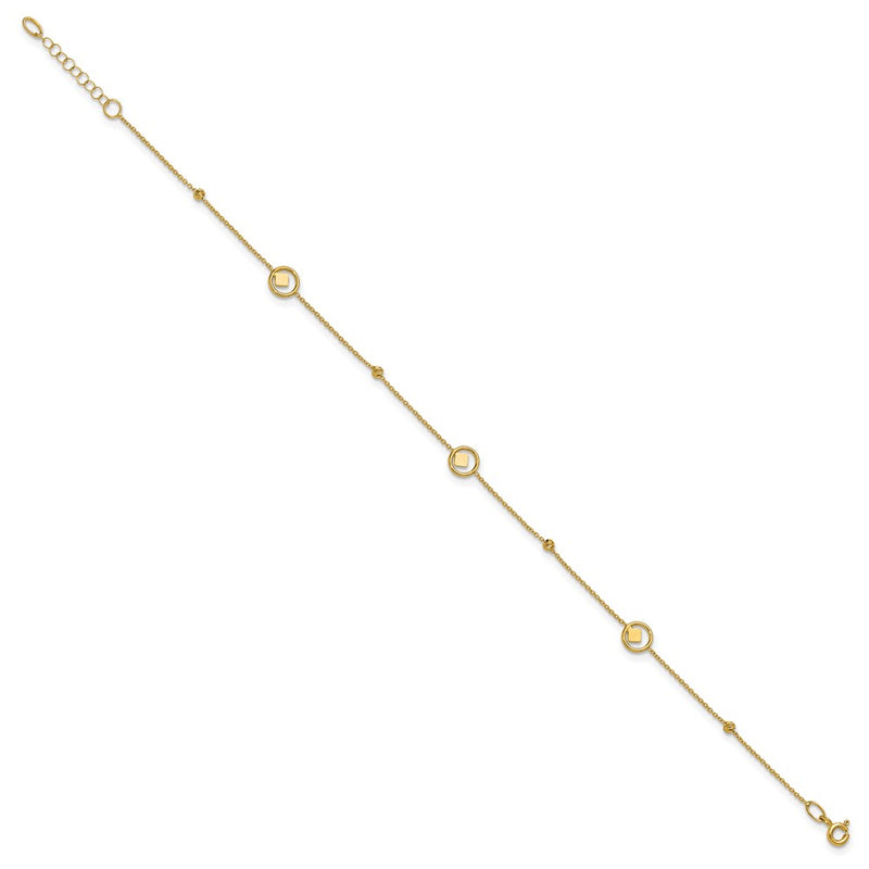 14K Yellow Gold Geometric and Diamond-cut Beads 9 Inch Plus 1 Inch Extender - Total 10 Inch Anklet