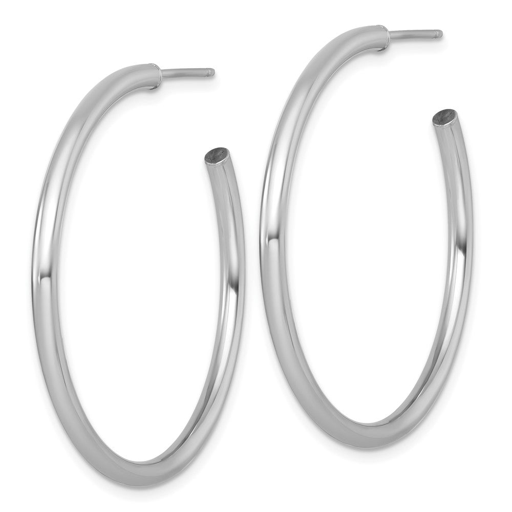 14K White Gold Polished 2.5 x 40mm Tube C-Hoop Post Earrings