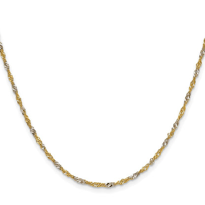 14K Yellow Gold with Rhodium 1.9mm Singapore 20 Inch Chain