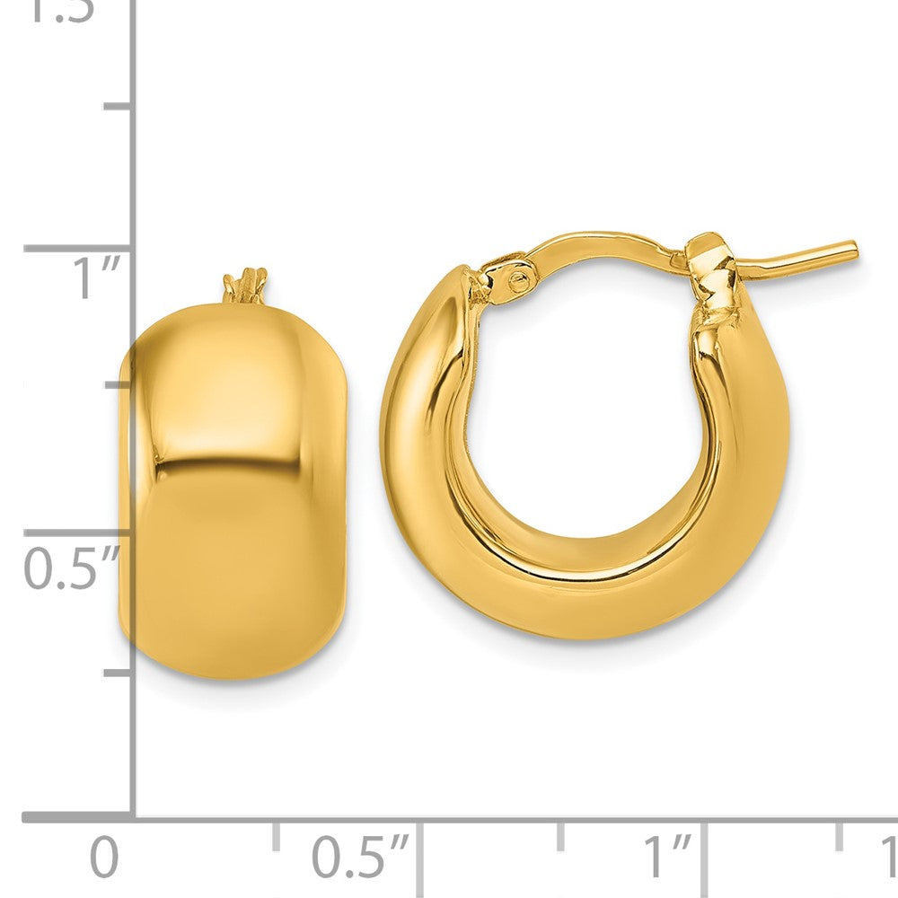 14K Yellow Gold Polished 9.75mm x 17mm Puffed Round Hoop Earrings