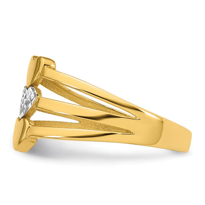14K Yellow Gold with Rhodium Polished and Diamond-cut Three Hearts Size 7 Ring