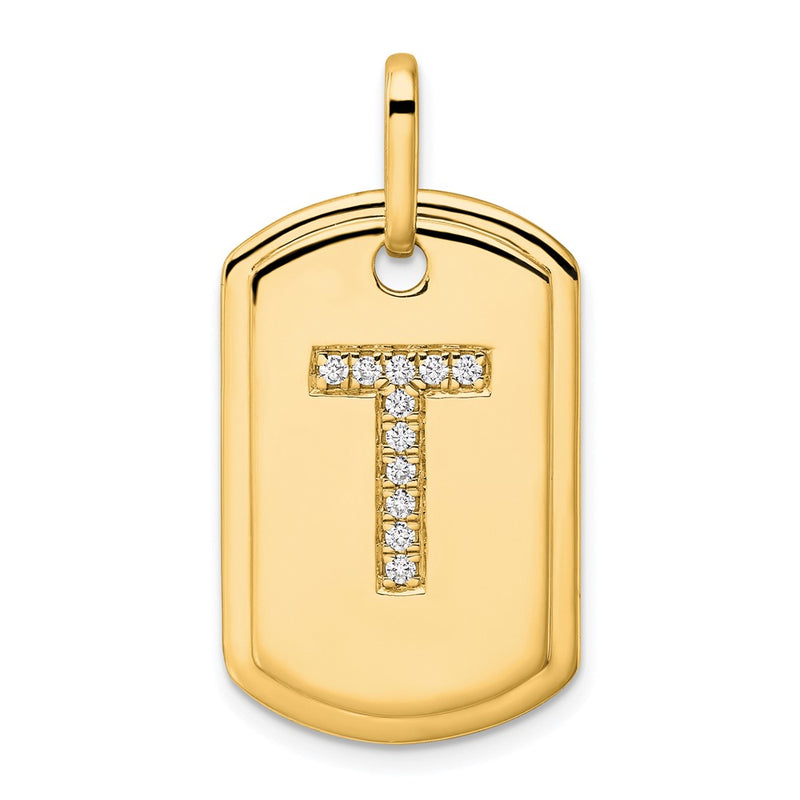14K Yellow Gold Diamond Initial T Dog Tag Charm