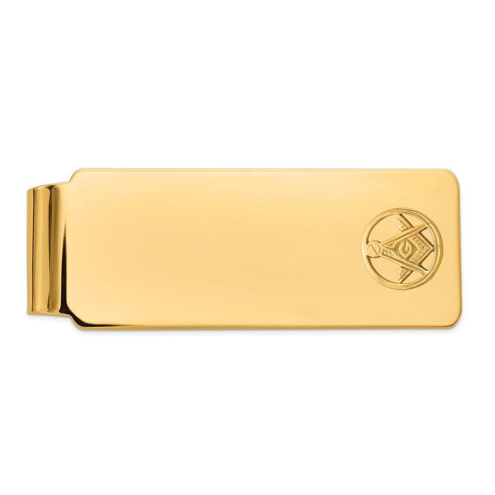 14K Yellow Gold Men's Polished and Beaded Masonic Circle Medium Money Clip