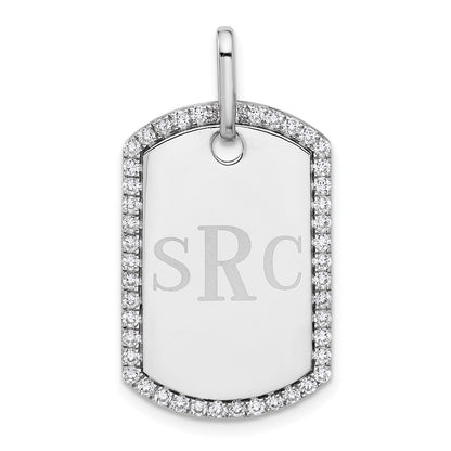 14K White Gold Personalized Diamond Dog Tag Charm