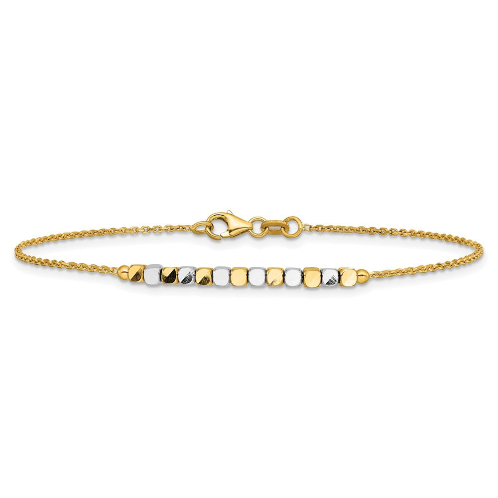 14K Two-Tone Gold Two-tone Square Beaded 7.5 Inch Bracelet