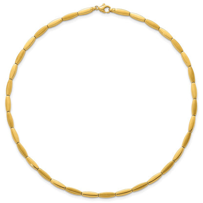 14K Yellow Gold Brushed and Polished 4mm Fancy Oval Bar Link 16.75 Inch Necklace