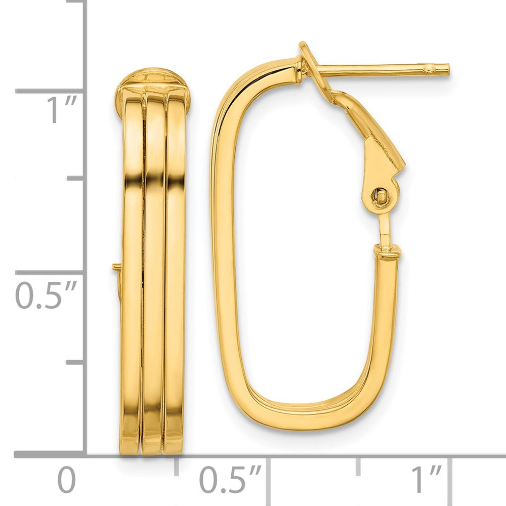 14K Yellow Gold 4.4x25mm Polished Oval Omega Back Tube Hoop Earrings