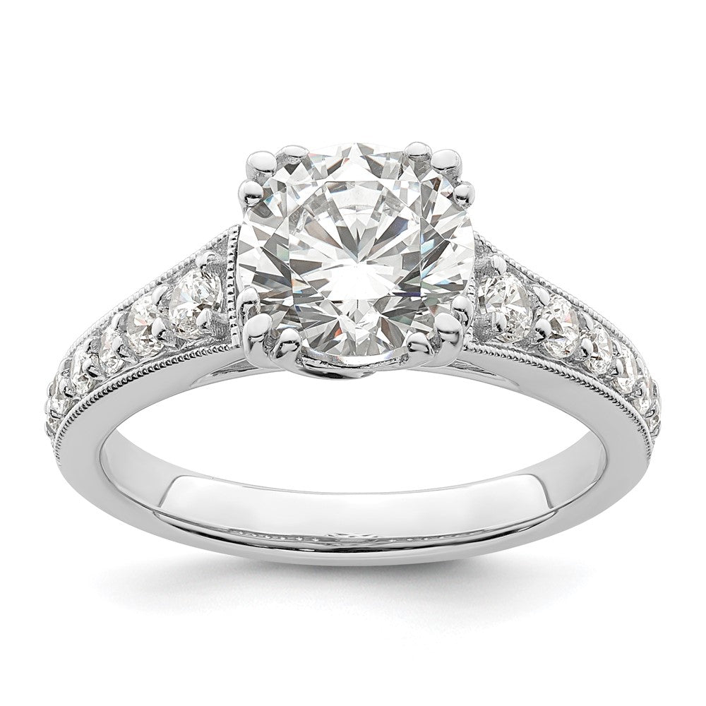 14K White Gold (Holds 2 carat (8.2mm) Round Center) 3/8 carat Diamond Semi-Mount Engagement Ring