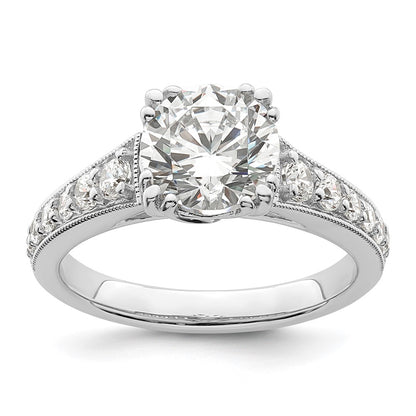 14K White Gold (Holds 2 carat (8.2mm) Round Center) 3/8 carat Diamond Semi-Mount Engagement Ring