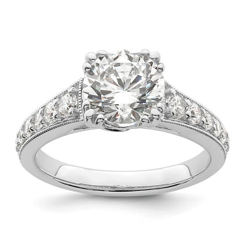 14K White Gold (Holds 2 carat (8.2mm) Round Center) 3/8 carat Diamond Semi-Mount Engagement Ring