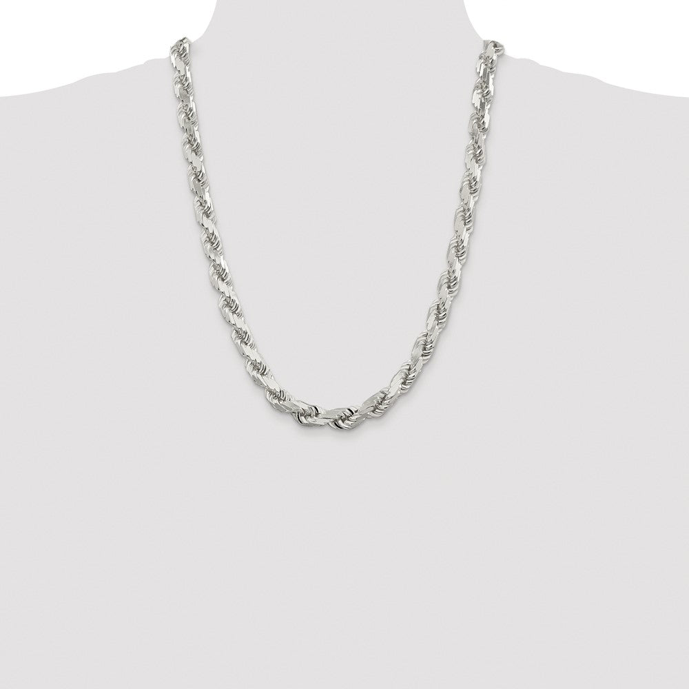 Sterling Silver Rhodium-plated 9.0mm Diamond-cut Rope 24 Inch Chain