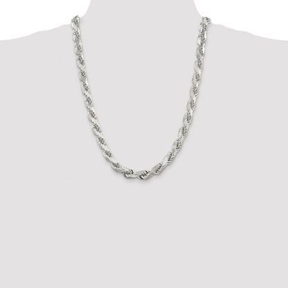 Sterling Silver Rhodium-plated 9.0mm Diamond-cut Rope 24 Inch Chain