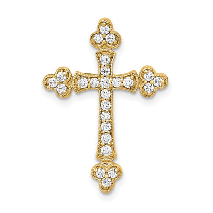 14K Yellow Gold 1/4 carat Diamond Budded Cross Chain Slide