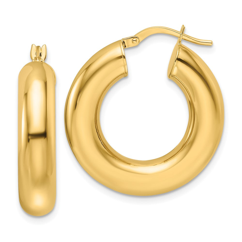 14K Yellow Gold 6x26mm Polished Round Tube Hoop Earrings