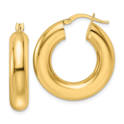 14K Yellow Gold 6x26mm Polished Round Tube Hoop Earrings