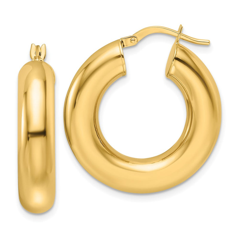 14K Yellow Gold 6x26mm Polished Round Tube Hoop Earrings
