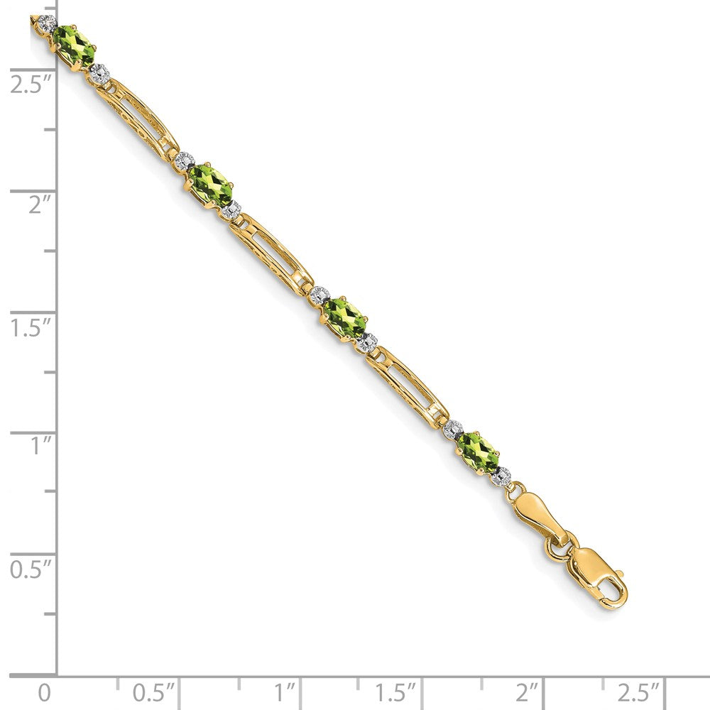 14K Yellow Gold Complete Diamond and Oval Peridot Fancy Link 7 Inch Bracelet