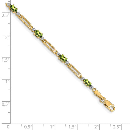 14K Yellow Gold Complete Diamond and Oval Peridot Fancy Link 7 Inch Bracelet