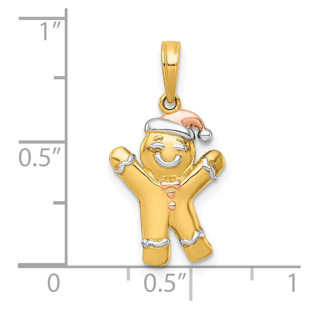 14K Yellow Gold with Rhodium and -plating Polished Gingerbread Man Charm