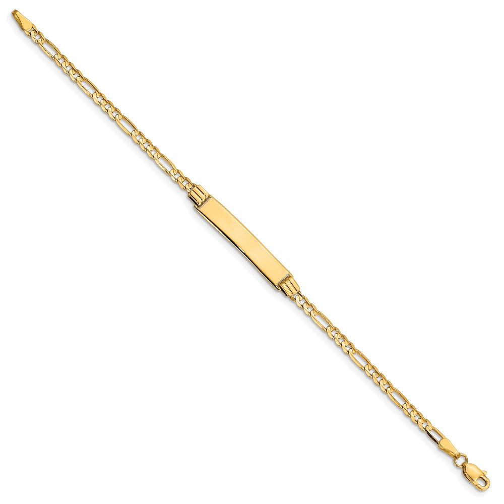 14K Yellow Gold Polished Solid Chain/Solid Plate Figaro Link 26x5mm Plate 5.5 Inch Baby/Child ID Bracelet