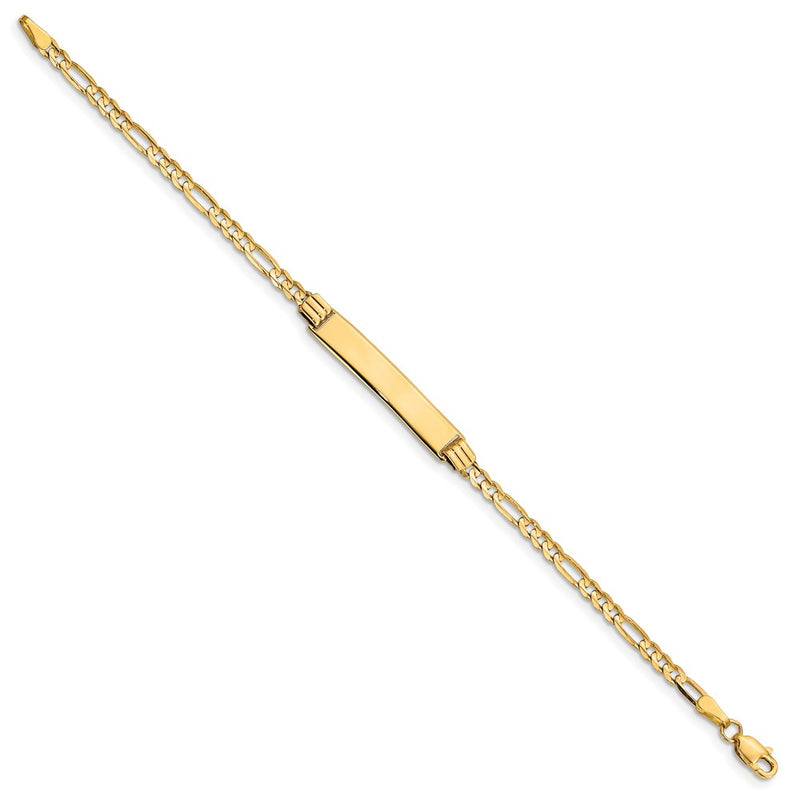 14K Yellow Gold Polished Solid Chain/Solid Plate Figaro Link 26x5mm Plate 5.5 Inch Baby/Child ID Bracelet