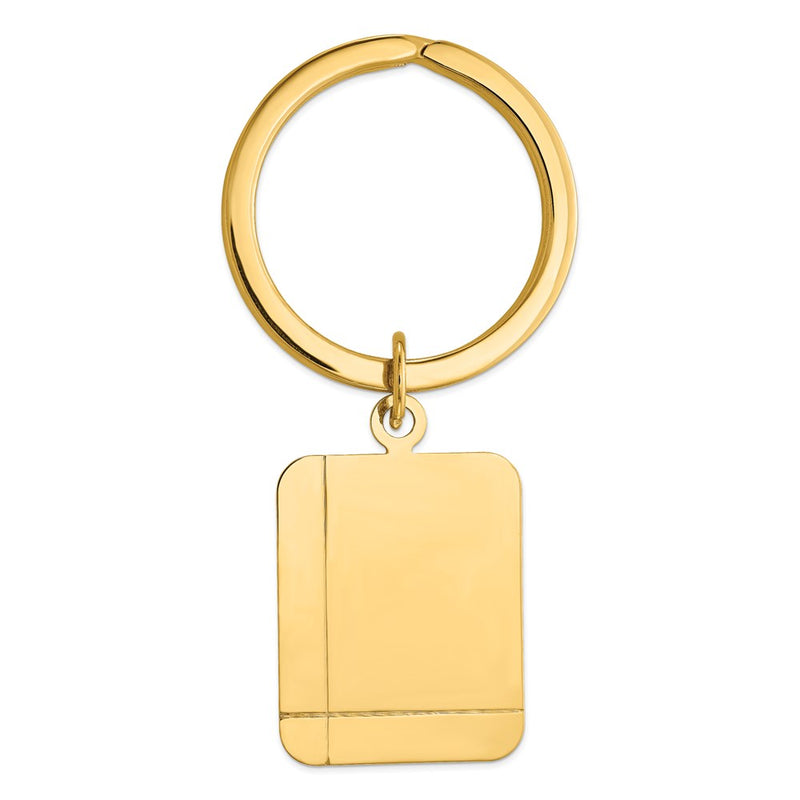 14K Yellow Gold Grooved Rectangle Disc Key Ring