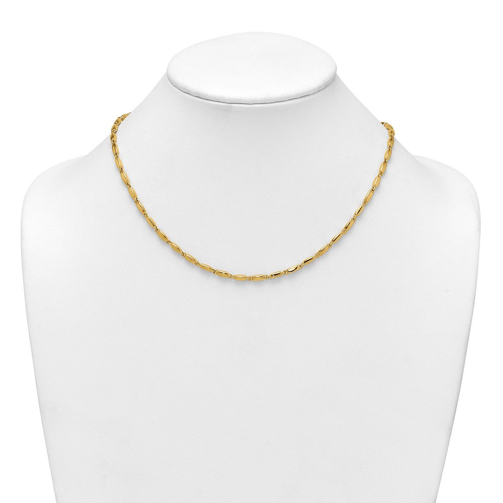 14K Yellow Gold Polished 3mm Fancy Bar Link 18 Inch Necklace
