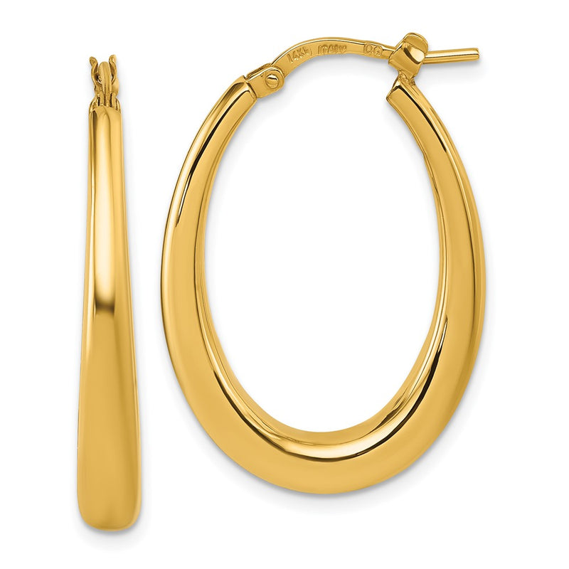 14K Yellow Gold Polished 4mm x 30mm Graduated Puffed Oval Hoop Earrings