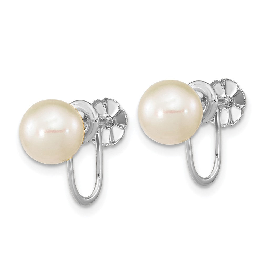 14K White Gold 7-8mm White Round Freshwater Cultured Pearl Non Pierced Earrings