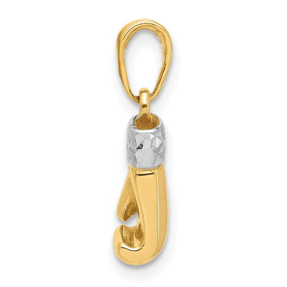 14K Yellow Gold and Rhodium Diamond-cut Boxing Glove Pendant