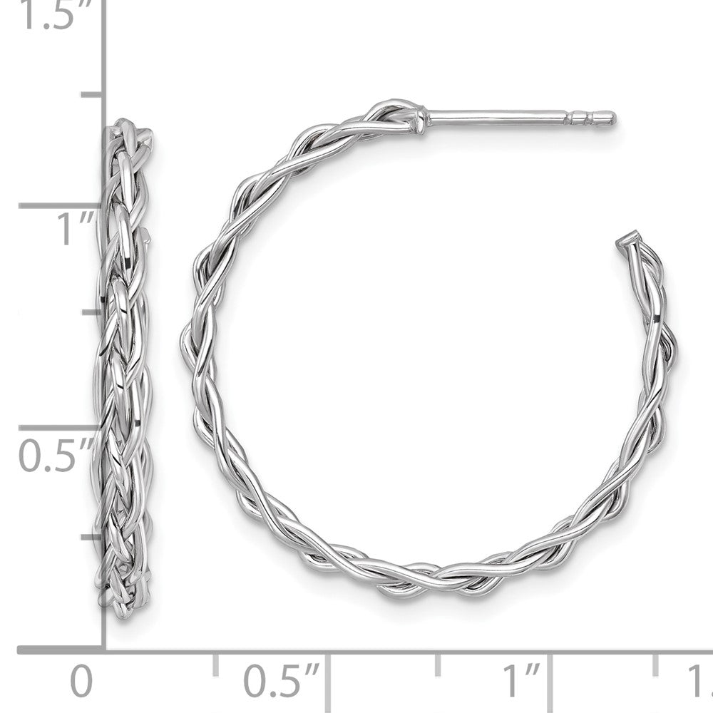 14K White Gold Rhodium-plated Polished Woven Braid 3 x 29mm C-Hoop Post Earrings