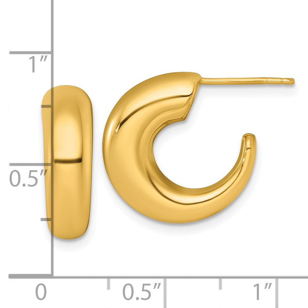 14K Yellow Gold Polished Tapered Hollow C-Hoop Post Earrings