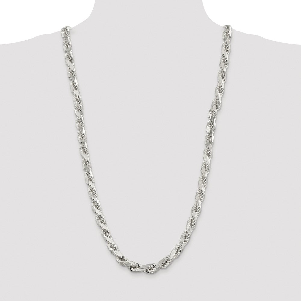 Sterling Silver Rhodium-plated 9.0mm Diamond-cut Rope 30 Inch Chain