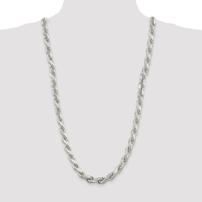 Sterling Silver Rhodium-plated 9.0mm Diamond-cut Rope 30 Inch Chain