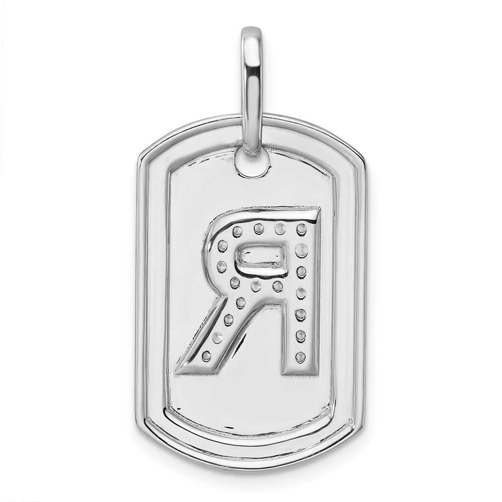 14K White Gold  Diamond Initial R Dog Tag Charm