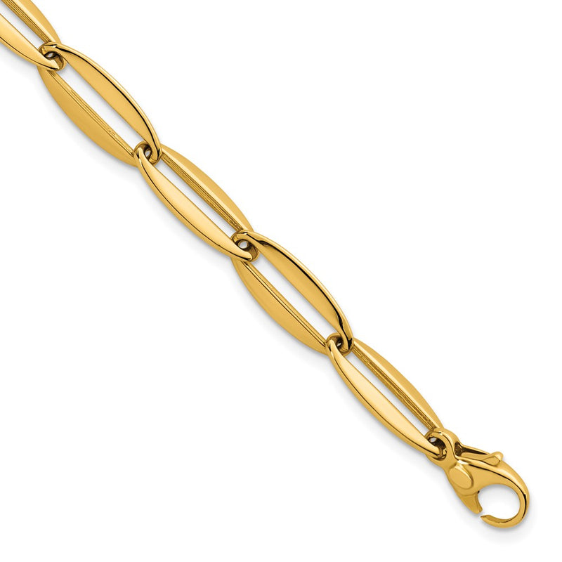 14K Yellow Gold Polished 7mm Long Oval Link 7.5 Inch Bracelet