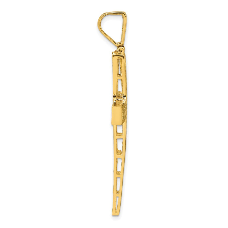 14K Yellow Gold Polished Diamond-cut Fancy Latin Cross Pendant