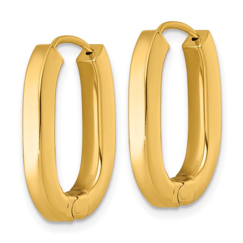14K Yellow Gold Polished 3.25mm Oval Square Tube Hinged Hoop Earrings