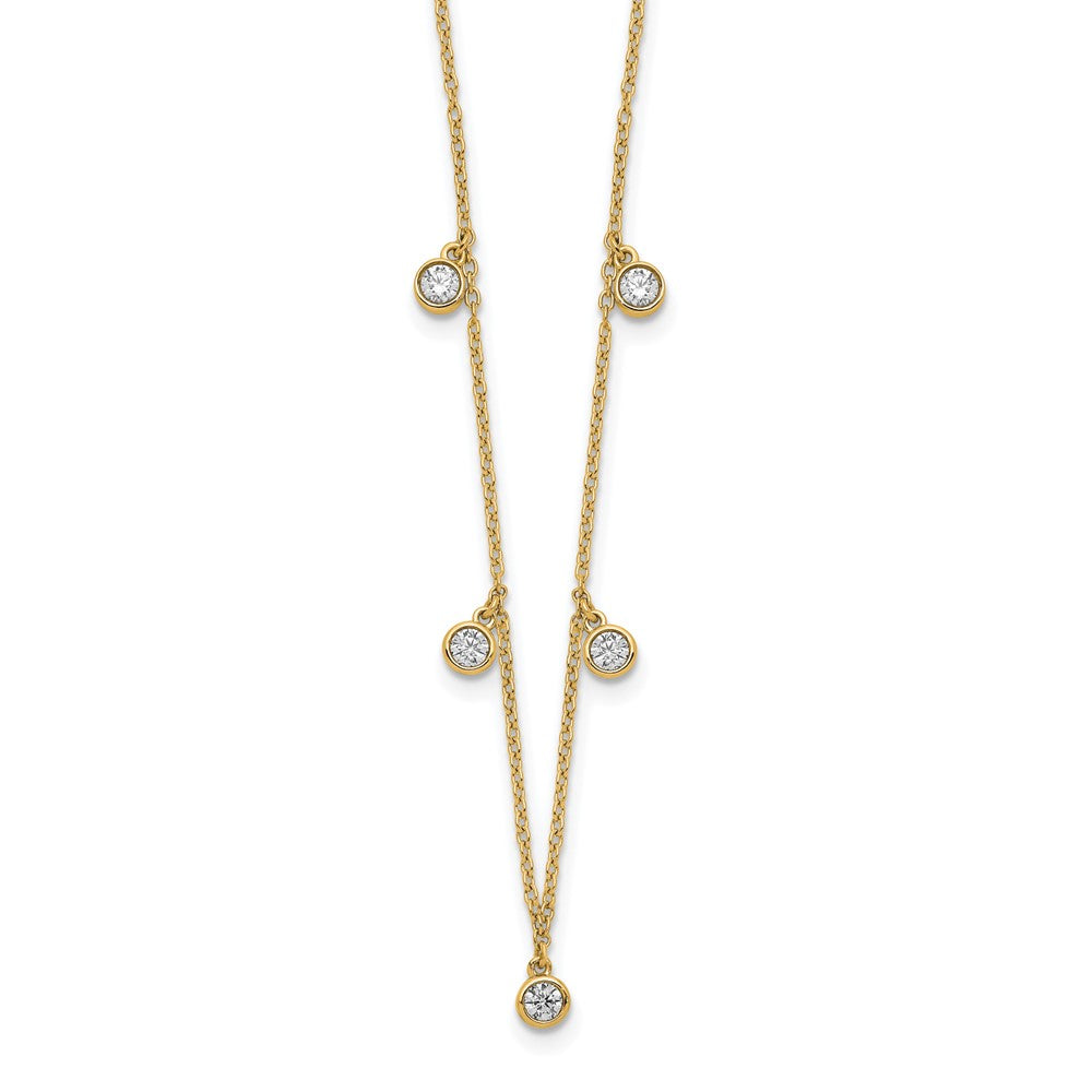 14K Yellow Gold Polished 3/8 carat Diamond Bezel-set Dangles 5-station 18 Inch Necklace