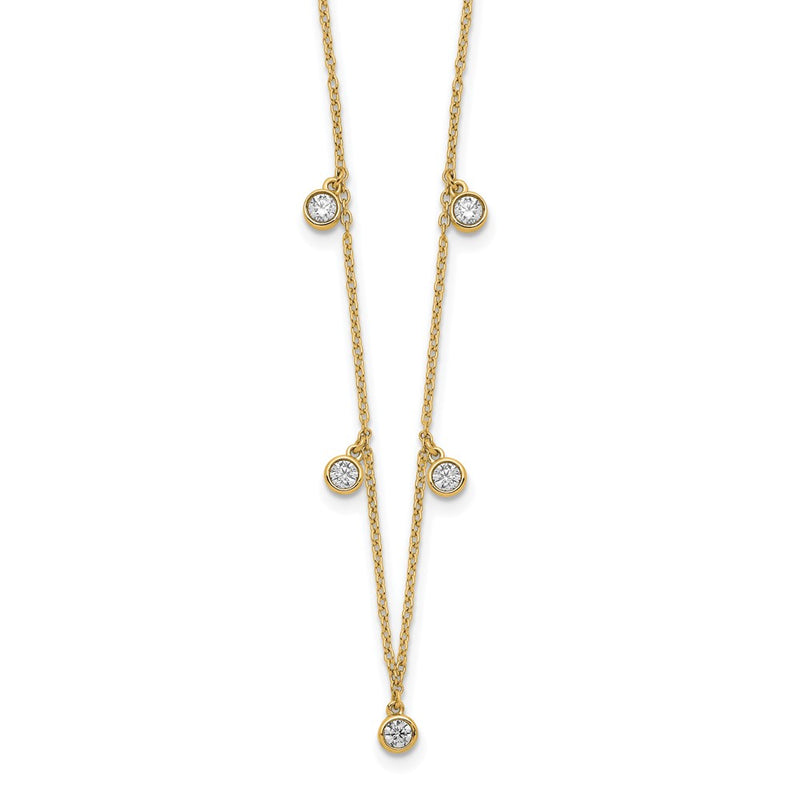 14K Yellow Gold Polished 3/8 carat Diamond Bezel-set Dangles 5-station 18 Inch Necklace